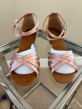 Yokala Women’s Latin Salsa Dance Sandals | Metallic Rose Gold Ankle-Wrap | 8